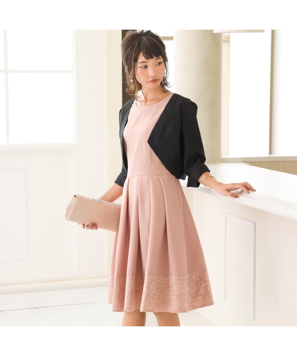 nissen 日本制面料下摆蕾丝拼接连身裙 后蝴蝶结山东绸披肩(日本设计)